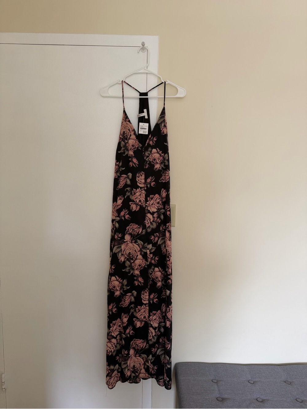 Nordstrom Black Dress with Pink Rose Print